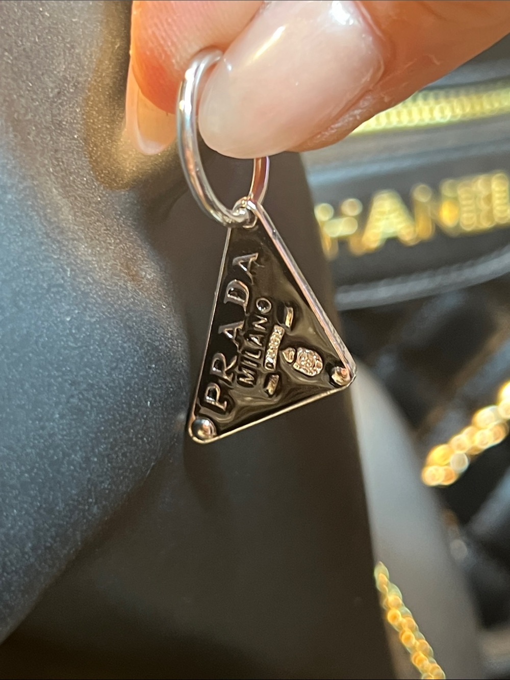 Silver Triangle Logo Hoop Earrings - Picture 7 of 9